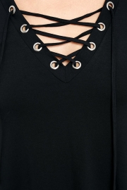 Black Casual Lace-up Swing Dress