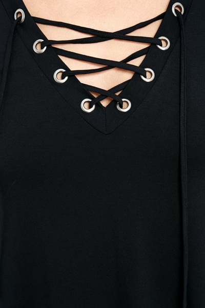 Black Casual Lace-up Swing Dress stylesimo.com