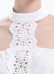 Women's Solid Halterneck off Shoulder Long Sleeve Blouse