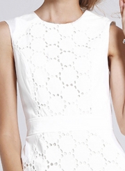 Women's Lace Round Neck Sleeveless White Bodycon Dress