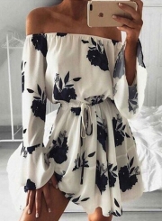 Women's Slash Neck Off Shoulder Print Romper