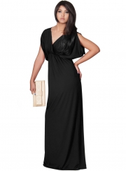 Women's Elegant V Neck Short Sleeve High Waist Maxi Evening Dress