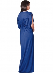 Women's Elegant V Neck Short Sleeve High Waist Maxi Evening Dress