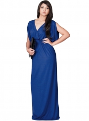 Women's Elegant V Neck Short Sleeve High Waist Maxi Evening Dress