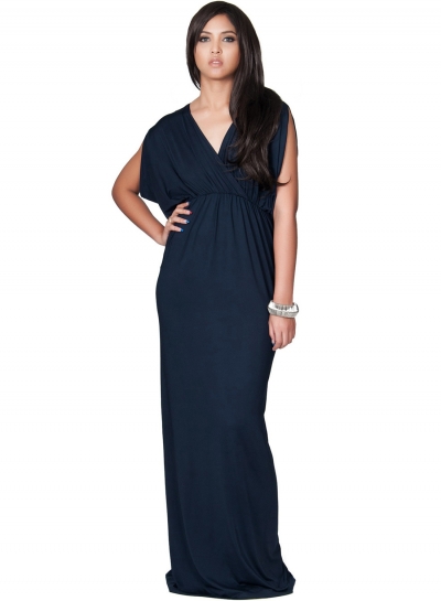 Women's Elegant V Neck Short Sleeve High Waist Maxi Evening Dress STYLESIMO.com