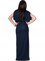 Women's Elegant V Neck Short Sleeve High Waist Maxi Evening Dress