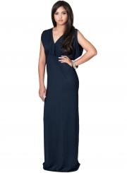 Women's Elegant V Neck Short Sleeve High Waist Maxi Evening Dress
