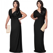 Women's Elegant V Neck Short Sleeve High Waist Maxi Evening Dress