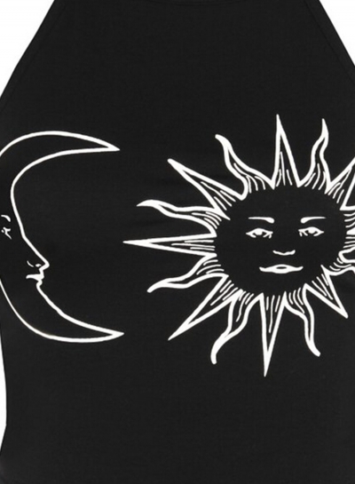 Women's Fashion Sleeveless Sun Moon Print Halter Neck Crop Top stylesimo.com