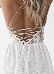 Women's Spaghetti Strap V Neck Lace Mini Dress