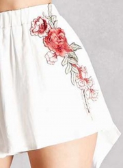 Women's Fashion Floral Embroidery Spaghetti Strap Crop Top and Shorts Set