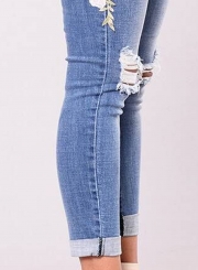 Women's Slim High Waist Ripped Denim Pants