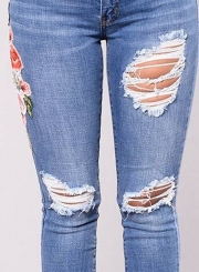 Women's Slim High Waist Ripped Denim Pants