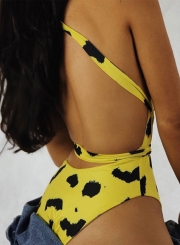 Women's Fashion Deep V Neck Sleeveless Backless Leopard Bodysuit