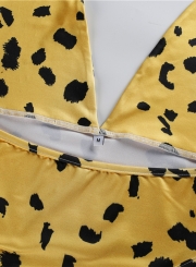 Women's Fashion Deep V Neck Sleeveless Backless Leopard Bodysuit