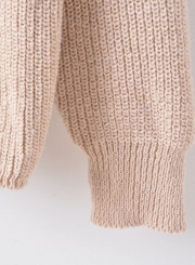 Women's Fashion Choker V Neck Elbow Zipper Long Sleeve Pullover Sweater