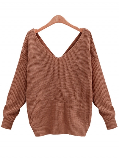 Women's Fashion Tie Deep V Neck Pullover Knitted Sweater stylesimo.com