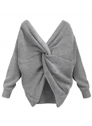 Women's Fashion Tie Deep V Neck Pullover Knitted Sweater