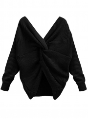 Women's Fashion Tie Deep V Neck Pullover Knitted Sweater