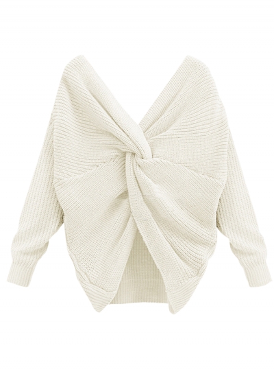 Women's Fashion Tie Deep V Neck Pullover Knitted Sweater LEXELFASHIONINTSHOPS.com