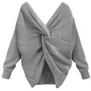 Women's Fashion Tie Deep V Neck Pullover Knitted Sweater