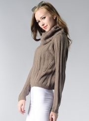 Women's Fashion High Neck Long Sleeve Solid Knitted Pullover Sweater