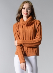 Women's Fashion High Neck Long Sleeve Solid Knitted Pullover Sweater