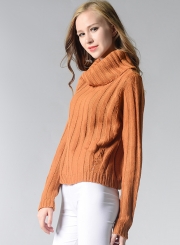 Women's Fashion High Neck Long Sleeve Solid Knitted Pullover Sweater