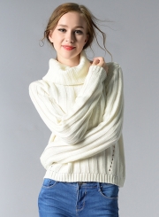 Women's Fashion High Neck Long Sleeve Solid Knitted Pullover Sweater