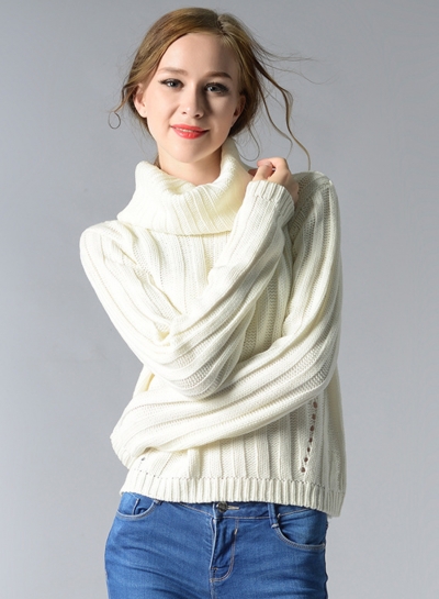 Women's Fashion High Neck Long Sleeve Solid Knitted Pullover Sweater STYLESIMO.com