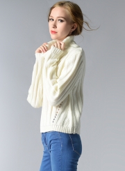 Women's Fashion High Neck Long Sleeve Solid Knitted Pullover Sweater