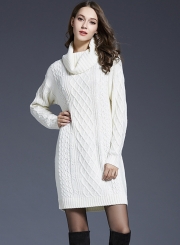 Women's Fashion High Neck Knitted Long Sleeve Pullover Long Sweater