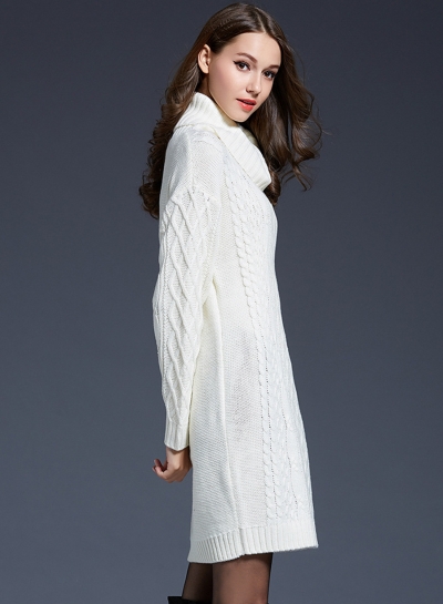 Women's Fashion High Neck Knitted Long Sleeve Pullover Long Sweater stylesimo.com