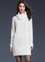 Women's Fashion High Neck Knitted Long Sleeve Pullover Long Sweater