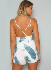 Women's Deep V Neck Banana Leaf Romper