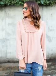 Women's Fashion Solid Long Sleeve Lace Chiffon Blouse