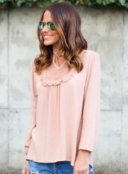 Women's Fashion Solid Long Sleeve Lace Chiffon Blouse