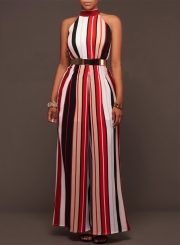 Women's Halter off Shoulder Striped Wide Leg Jumpsuit