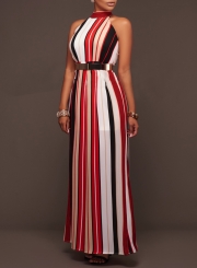 Women's Halter off Shoulder Striped Wide Leg Jumpsuit