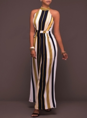 Women's Halter off Shoulder Striped Wide Leg Jumpsuit