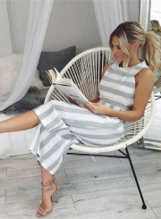 Women's Fashion Sleeveless Striped Backless Strappy Wide Leg Jumpsuit