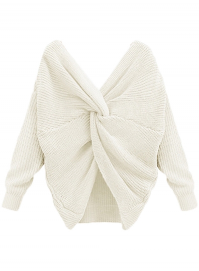Women's Solid Long Sleeve Back Knot Pullover Sweater stylesimo.com
