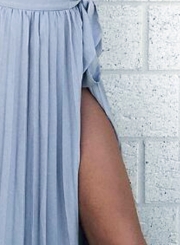 Women's Slash Neck Lace Crop Top Skirt Set