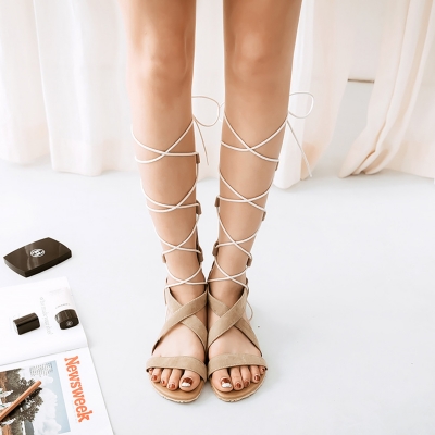 Women's Gladiator Lace up Flat Heels Boots Sandals stylesimo.com