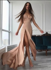 Women's Spaghetti Strap High Slit Slim Dress