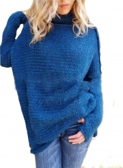 Women's Fashion Turtleneck Long Sleeve Loose Fit Pullover Sweater