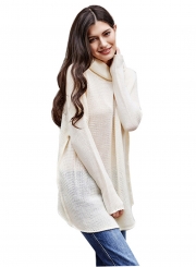 Women's Fashion Turtleneck Long Sleeve Loose Fit Pullover Sweater