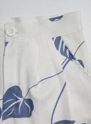Women's Spaghetti Strap Print Blouse Pants Set
