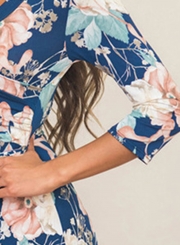 Women's Three Quarter Length Sleeve Floral Print Dress
