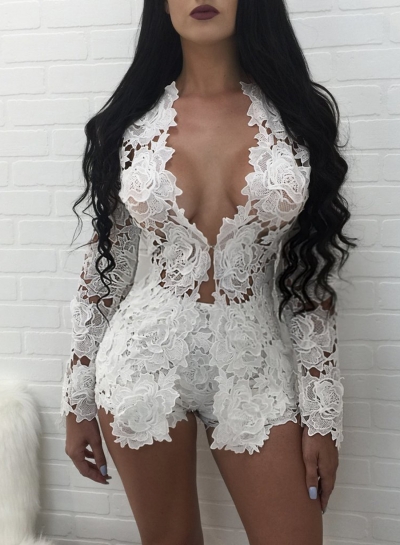 Women's Floral Lace Long Sleeve Blouse Shorts Set YOUYOUFASHIONEC.com